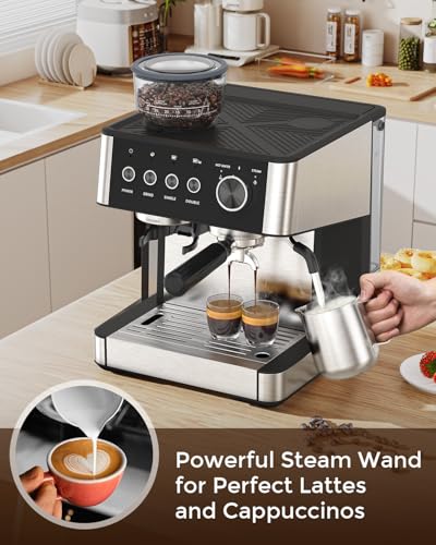 Espresso Machine with Grinder, 20 Bar Expresso Coffee Machines with Milk Frother Steam Wand, Professional Espresso Maker with Removable Water Tank