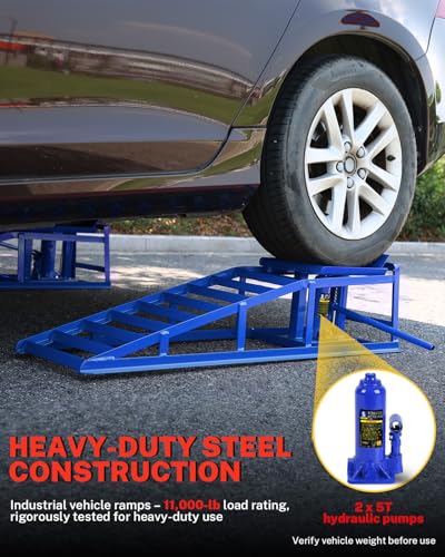 Hydraulic Car Ramps, 5T 11000lbs Low Pro-File Car Lift Service Ramps, Heavy Duty Steel Hydraulic Vehicle Ramps for Car Truck Trailer Garage Repair
