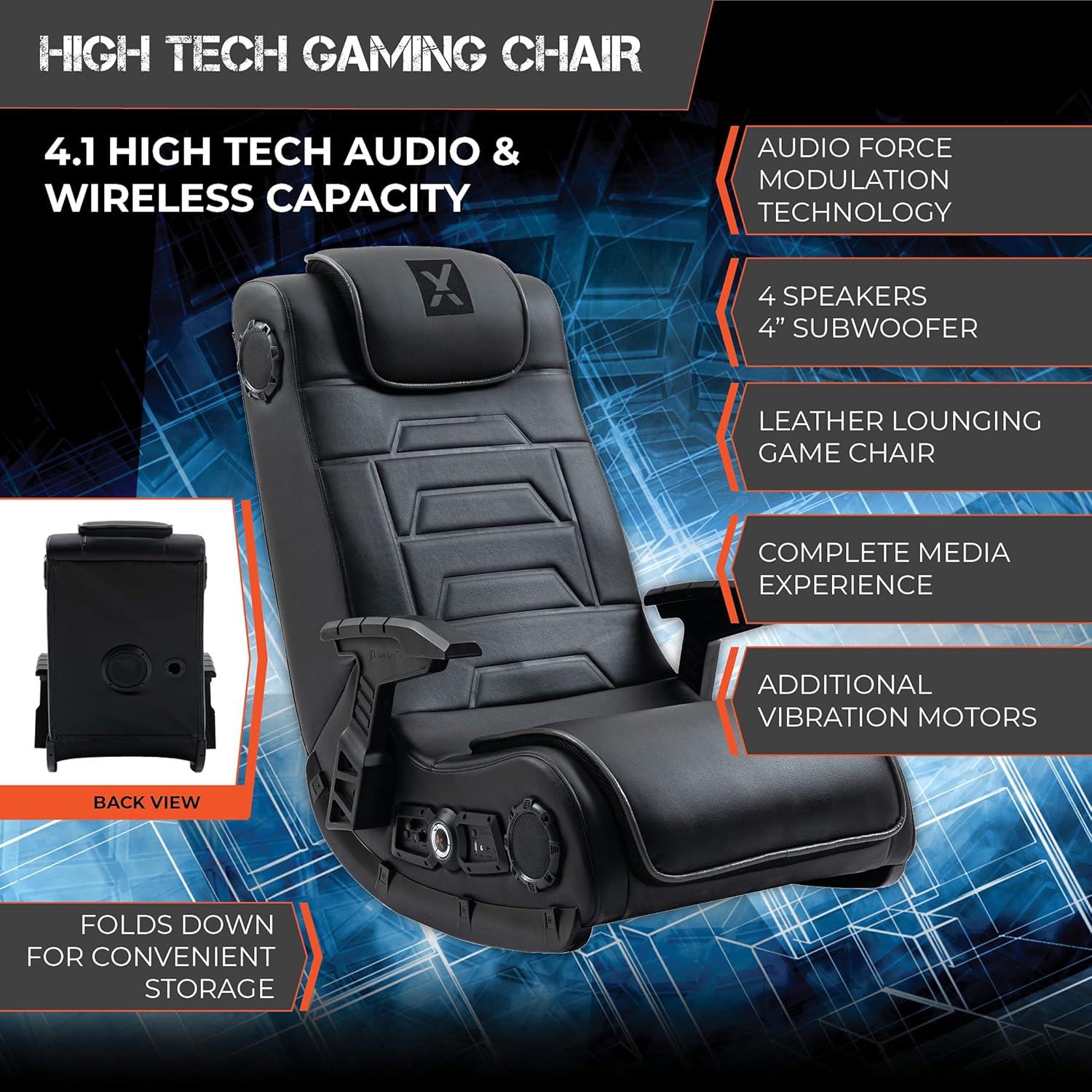 X Rocker Pro Series H3 Black Leather Vibrating Floor Video Gaming Chair with Headrest for Adult, Teen, and Kid Gamers