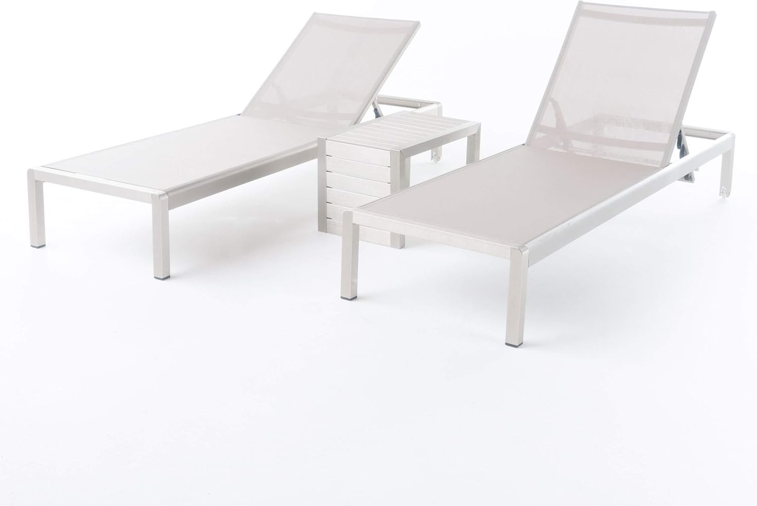 Christopher Knight Home Cape Coral Mesh Chaise Lounge Set with Aluminum C-Shaped End Table, Grey / Silver