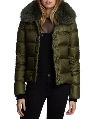 Dawn Levy Nikki Fox-Fur Trim Mid-Weight Puffer Olive