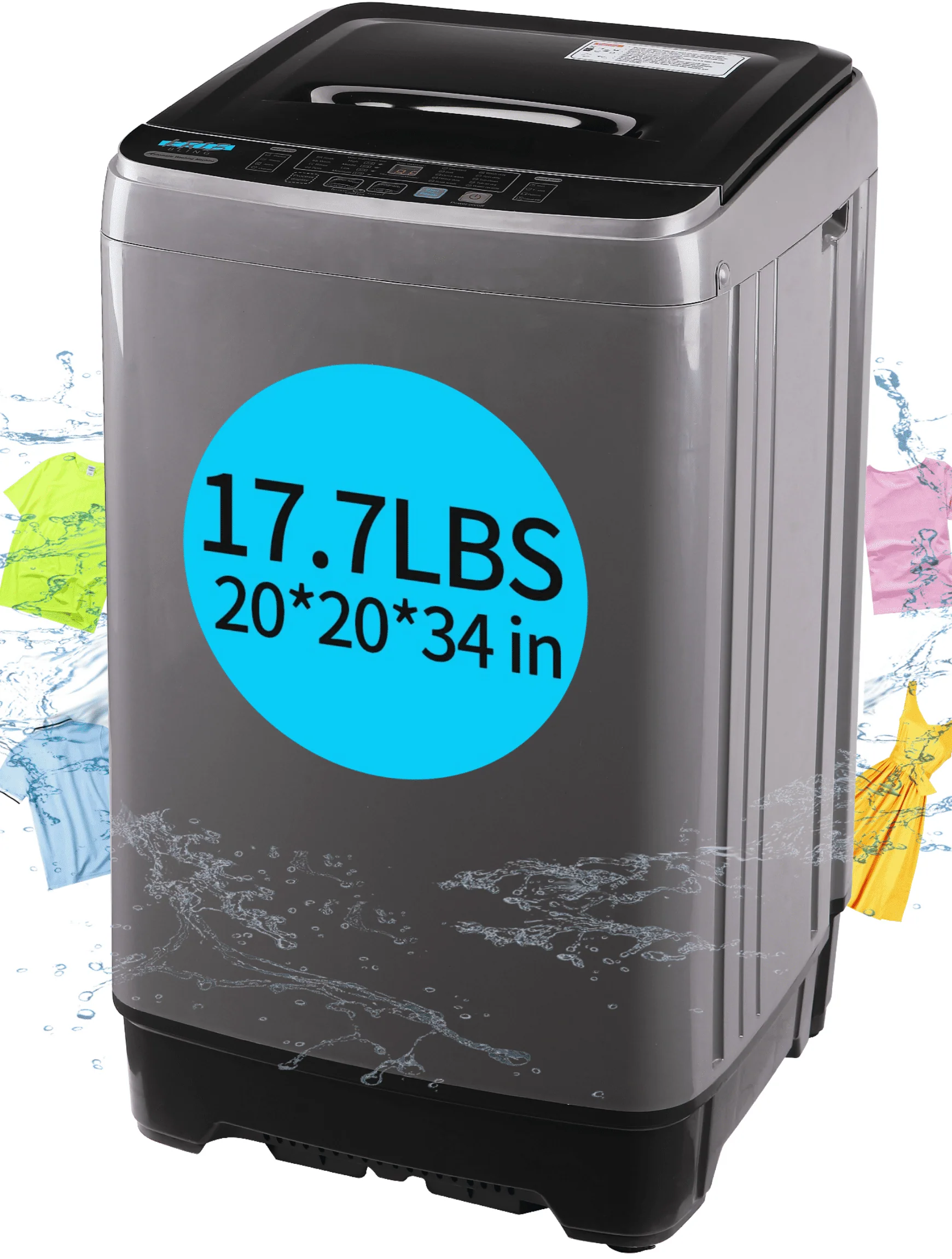 KRIB BLING Portable Washing Machine, 17.7 lbs Large Capacity Full Automatic Washing Machine, Compact Laundry Washer for Home Apartment, Coffee Gold