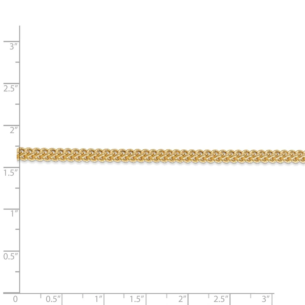 Real 14kt Yellow Gold 3mm Semi-Solid Franco Chain; 22 inch; Lobster (Fancy) Clasp; for Adults and Teens; for Women and Men
