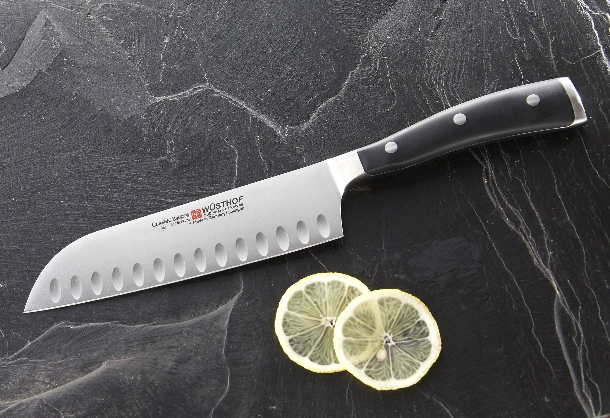Wusthof WU4176 Classic Ikon 7-Inch Santoku Hollow Edge Black