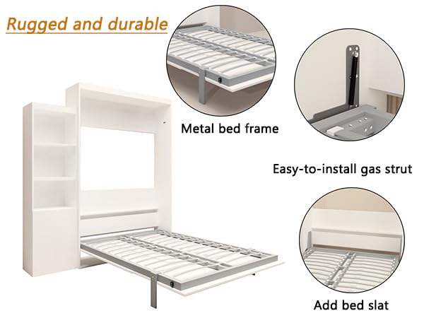 Ball & Cast Queen Size Murphy Bed Hideaway Wall Chest with Top Shelves & USB,Storage Cabinet Bed Frame w/Slat Support