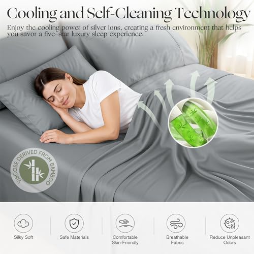 Silver Infused Bed Sheets, Cooling Fabric with Self-Cleaning Technology for Restful Sleep, Genuine 100% Organic Viscose Derived from Bamboo