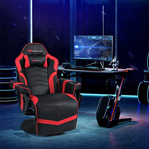 Goplus Massage Gaming Chair, Racing Style Gaming Recliner w/Adjustable Backrest and Footrest