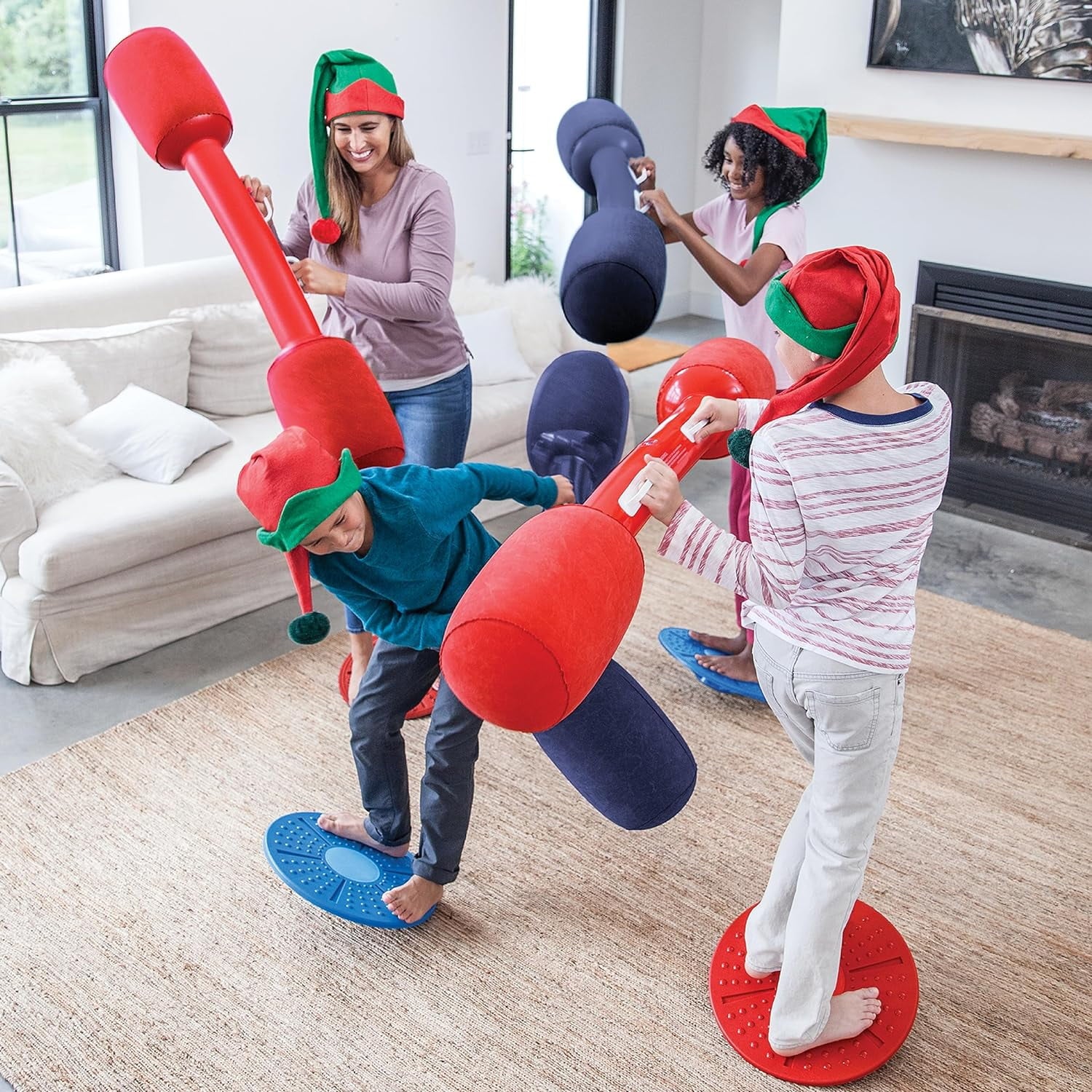 HearthSong Indoor Balance Jousting Set for Active Kids' Play, Includes 2 Inflatable Boppers and 2 Balance Boards
