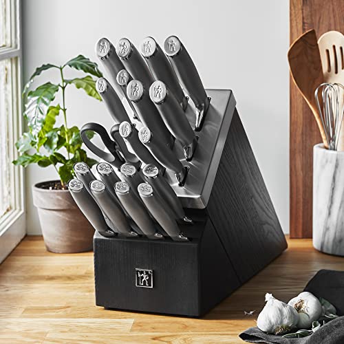 HENCKELS Modernist 20-pc Self-Sharpening Knife Set with Block, Chef Knife, Paring Knife, Utility Knife, Bread Knife, Steak Knife, Black