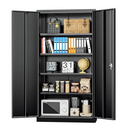 INTERGREAT Metal Storage Cabinets 72” Black Garage Steel Storage Cabinet with Doors and Shelves, Metal Tool Cabinet