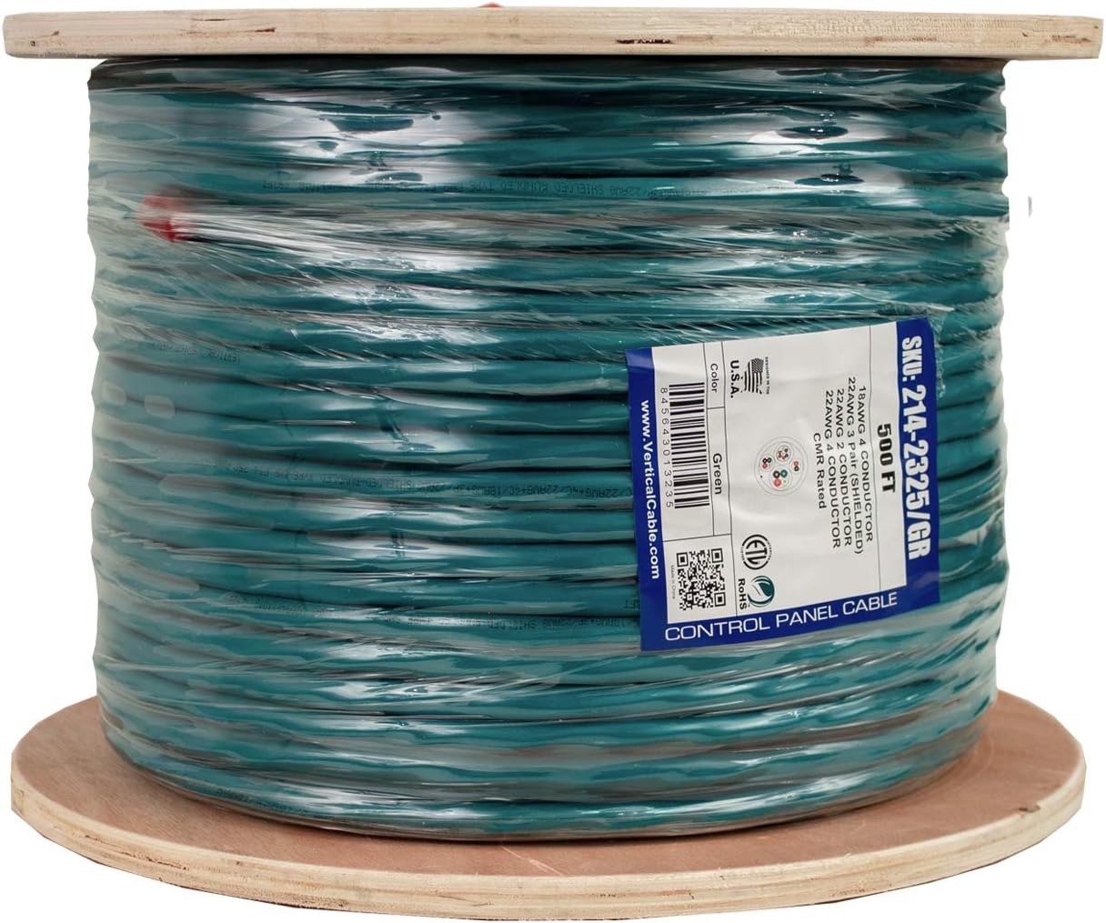 Access Control Cable Riser: 22AWG/3 Pair Shielded + 18AWG/4 Conductor + 22AWG/4 Conductor + 22AWG/2 Conductor, Stranded Bare Copper Conductors, Green
