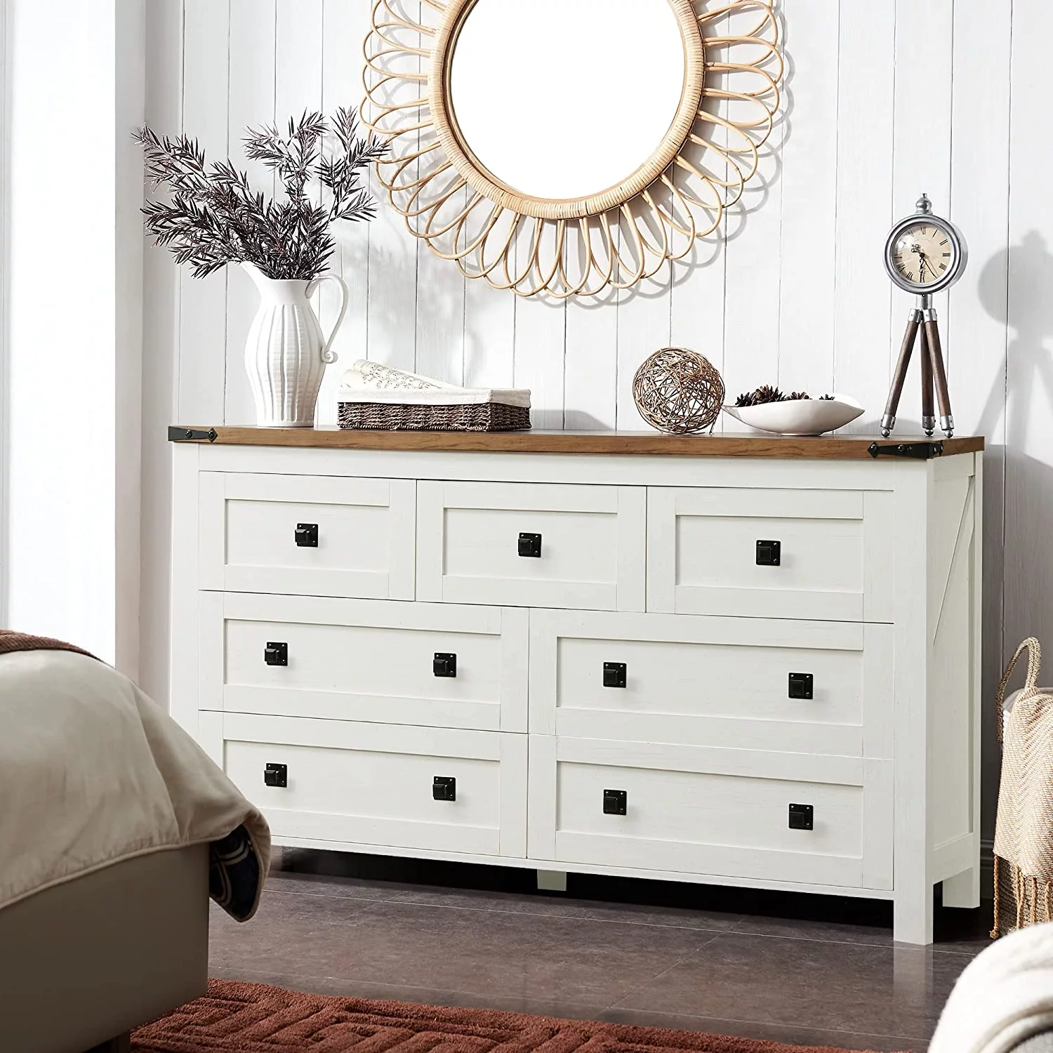 Popular Farmhouse 5 Drawers Dresser Chests for Bedroom  Wood Rustic Tall Chset of Drawers Dressers Organizer for Bedroom  Living Room Hallway