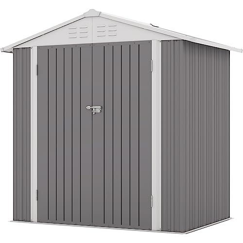Patiowell 5x3 FT Outdoor Storage Shed, Tool Shed with Sloping Roof and Lockable Door, Metal Shed for Backyard Garden Patio Lawn, Brown