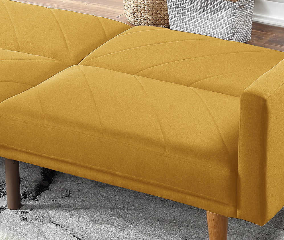 Modern Electric 1pc Convertible Sofa Couch Mustard Color Linen Like Fabric Cushion Clean Lines Wooden Legs Living Room