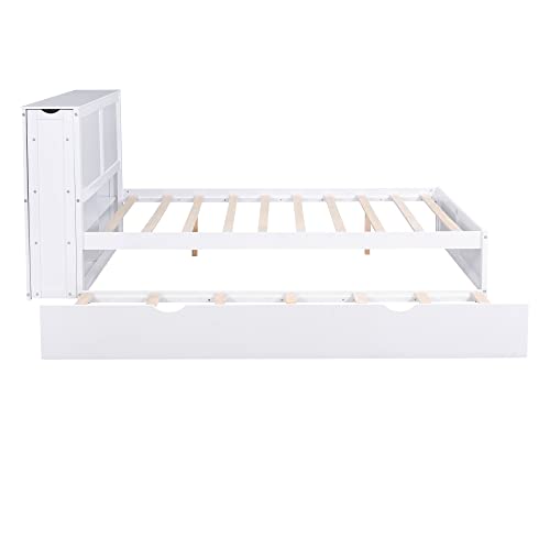 SOFTSEA Full Murphy Bed Wall Beds, Wood White Cabinet Bed 61.5” Foldable Platform Bed with Shelf for Guest Room
