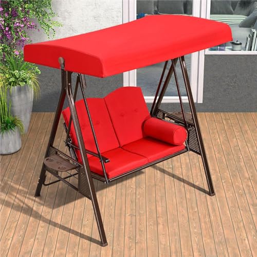 PURPLE LEAF 3-Seat Deluxe Outdoor Patio Porch Swing with Weather Resistant Steel Frame, Adjustable Tilt Canopy, Cushions and Pillow Included, Beige