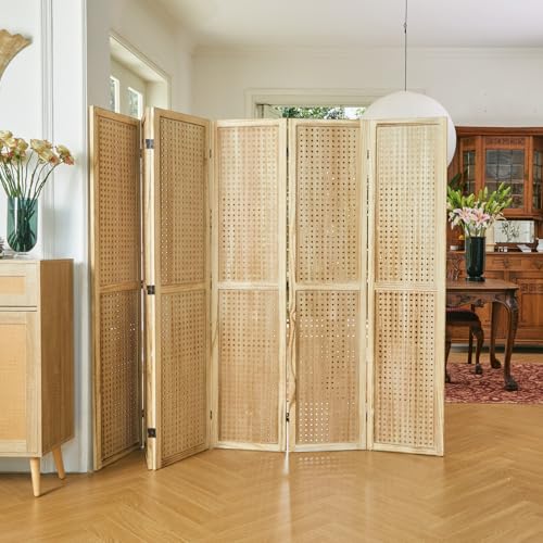 Room Divider Freestanding Folding Pegboard Privacy Screen | 4-Panel Display Stand for Jewelry, Craft Shows, Retail | Natural Wood