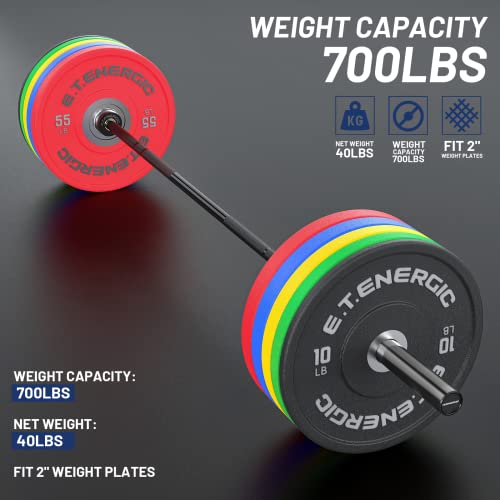 7ft Olympic Barbell 40LB Bar Load 700lbs Capacity Available Men's Barbell with Hard Chrome Sleeves for 2" Olympic Plates
