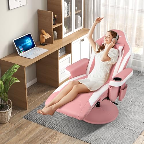 Goplus Massage Gaming Chair, Racing Style Gaming Recliner w/Adjustable Backrest and Footrest