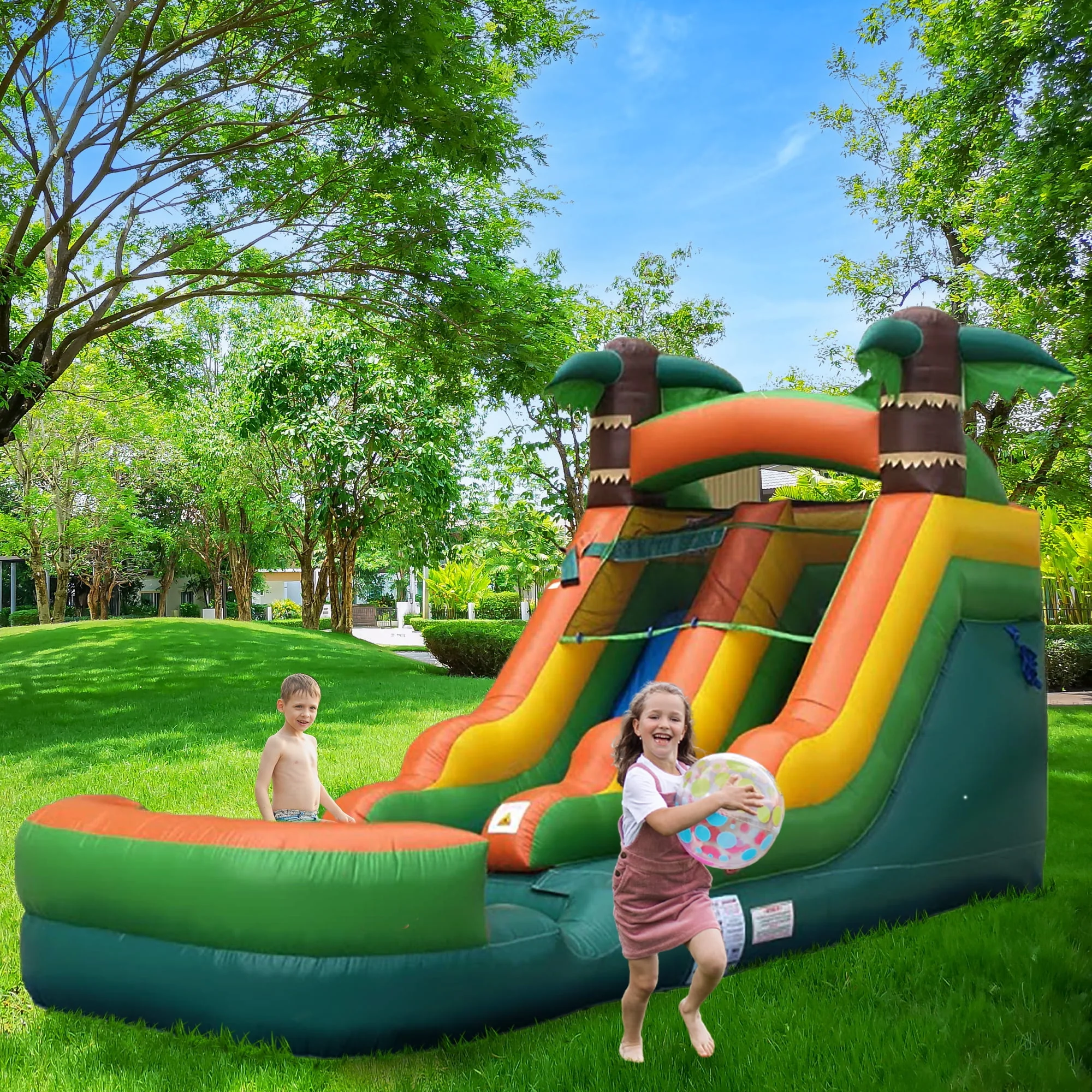 Pogo Bounce House Crossover Kids Inflatable Water Slide, Pink Unicorn with Blower, 12 ft