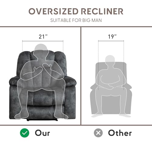 Phoenix Home Manual Recliner Chair for Adults with Massage and Heat, Overstuffed Fabric Reclining Chair