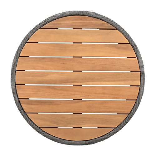 Outdoor Rattan Coffee Table with Solid Acacia Wood Tabletop, Patio Round Coffee Table Side Table (Grey)