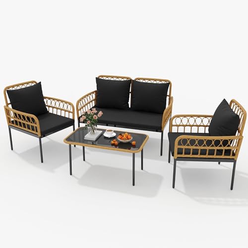 3 Piece Patio Bistro Set, Outdoor Wicker Table and Chairs Set of 2
