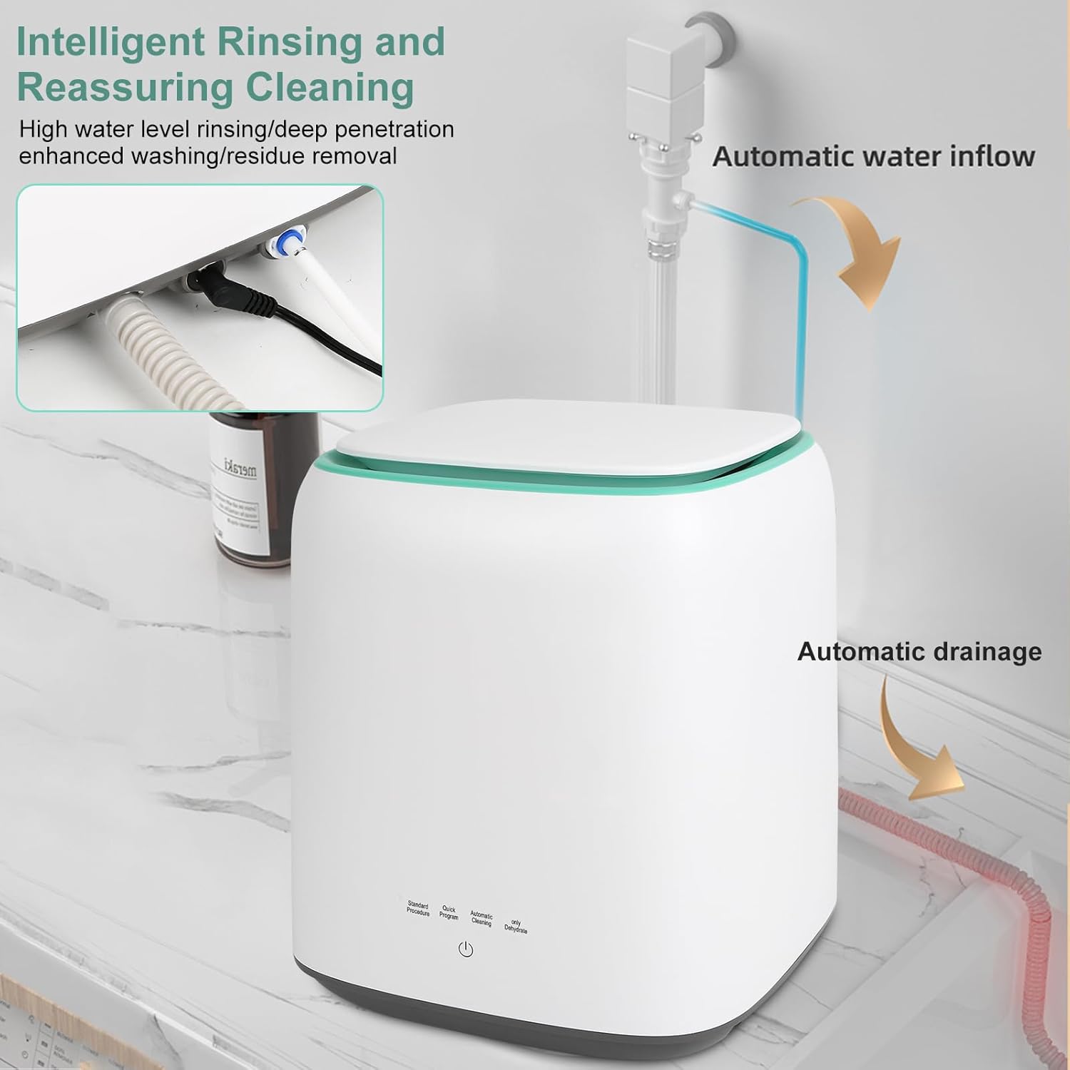 7L Fully automatic Mini portable washing machine, Portable Washer with spin dryer Automatic water in and out, 650r/min Perfect for Small Clothes