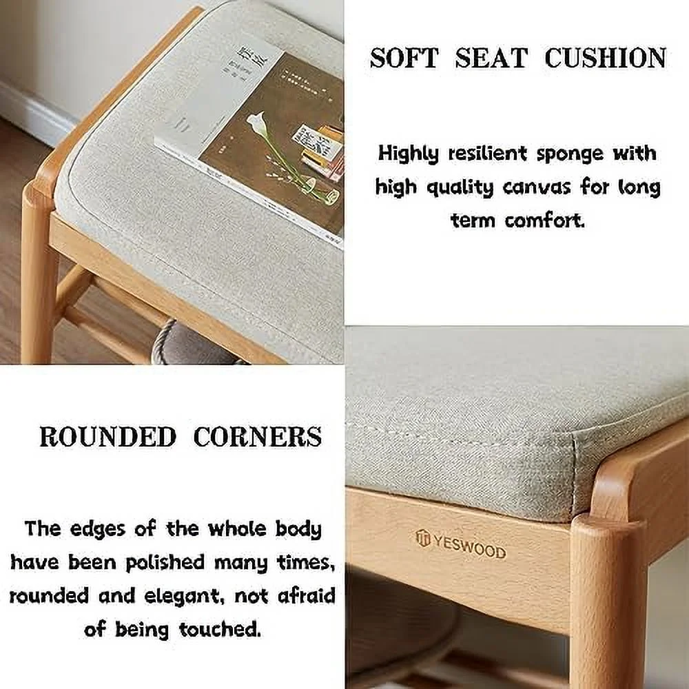 KHBIULIFE Wood Shoe Bench 2-Tier  Bench with Cushion Padded Seat Entryway Bench with Shoe   Small Bench for Entryway Living Room