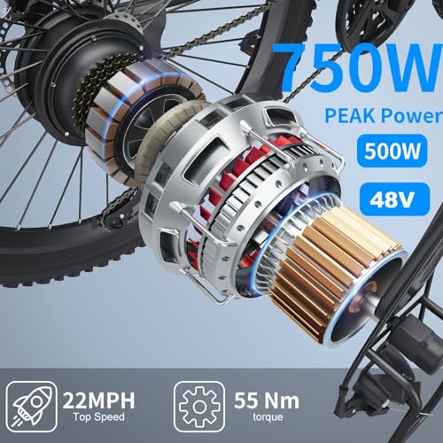 ANCHEER 500W 26" Electric Bike for Adults, [Peak 750W], 48V 10.4Ah Battery, Up to 55 Miles, 3H Fast Charge, Electric Mountain Bike, 2.1" eMTB Tire