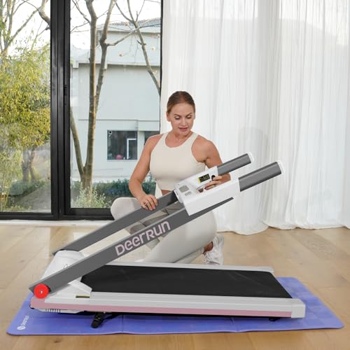 DeerRun Treadmills for Home with Incline and Handles, 3.5 HP Foldable Treadmill 350 LBS Weight Capacity for Small Spaces