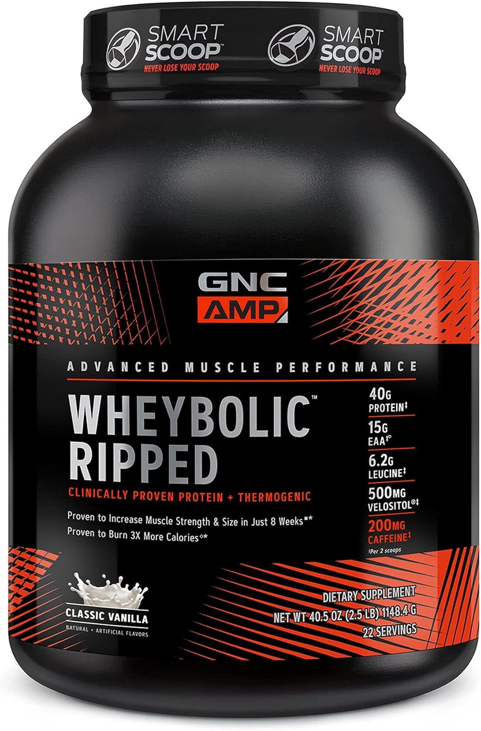 GNC AMP Wheybolic Ripped | Targeted Muscle Building and Workout Support Formula | Pure Whey Protein Powder Isolate with BCAA | Gluten Free | 22