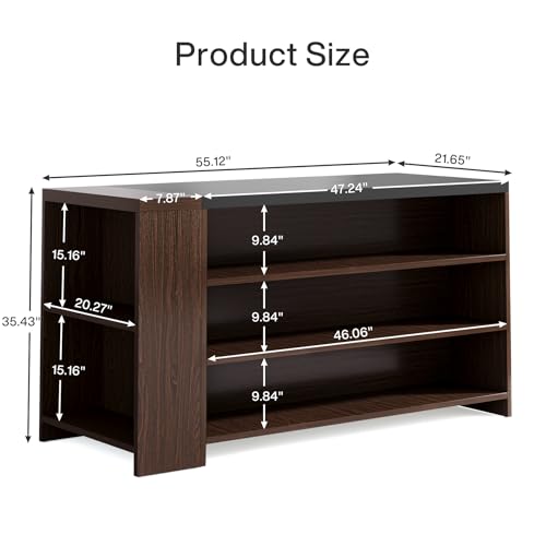 Tribesigns 55" Kitchen Island with Storage, Farmhouse 5-Tier Stationary Island Table with 5 Shelves