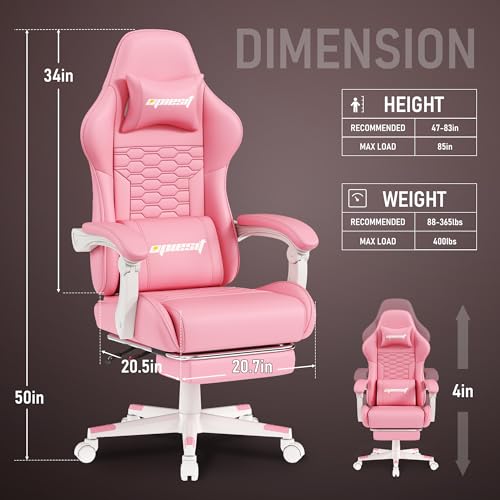 Gaming Chair, Computer Office Chair with Footrest, Linkage Armrests and Lumbar Support, High Back Ergonomic Gamer Chairs for Adults, Blue Fabric