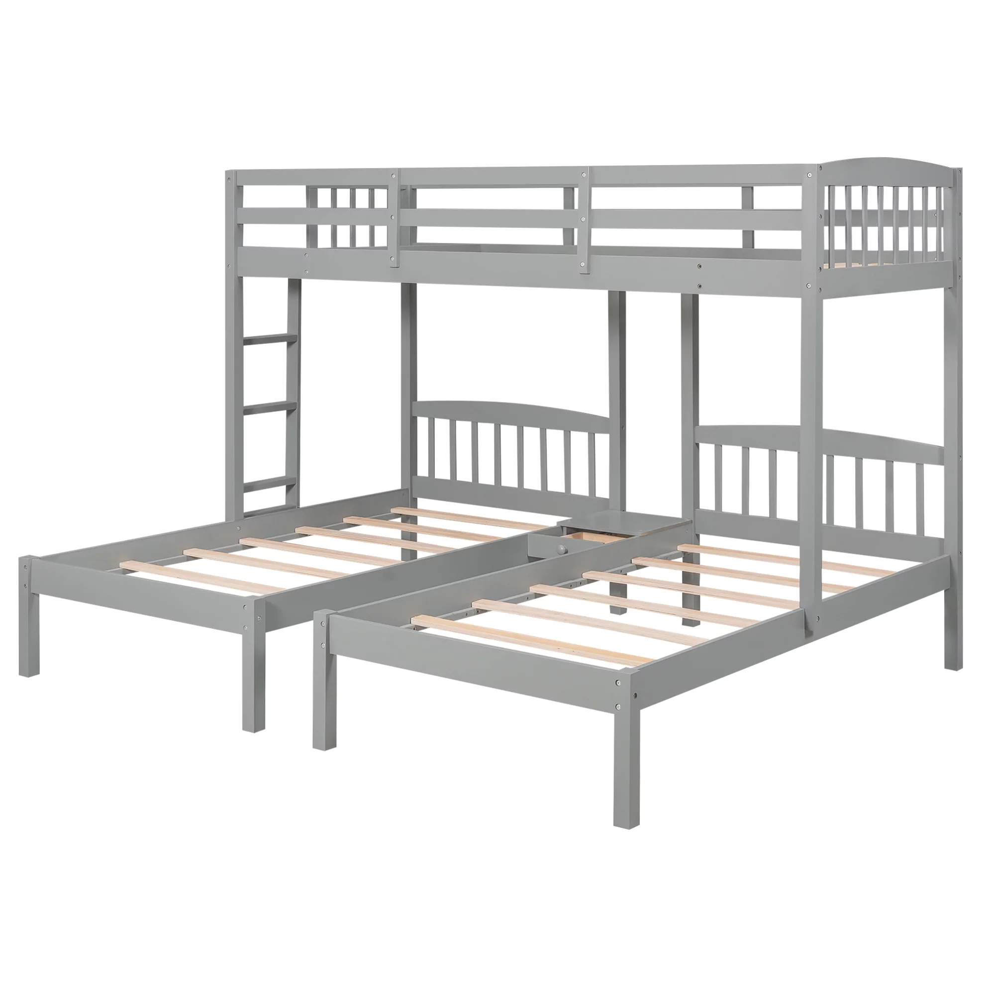 Churanty Triple Bunk Beds 3 Twin Solid Wood Bunk Beds with Guardrail and Ladder