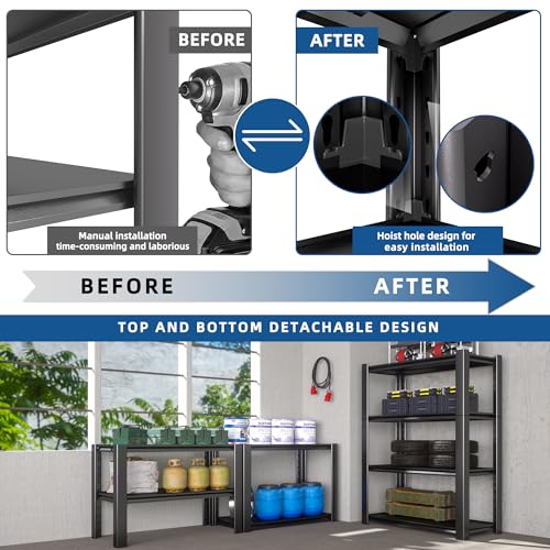 76.6" H Heavy Duty Garage Shelving Unit, 60" W Adjustable Metal Storage Rack, 5-Tier Metal Shelves, 24" D Industrial Shelving for Garage, Basement