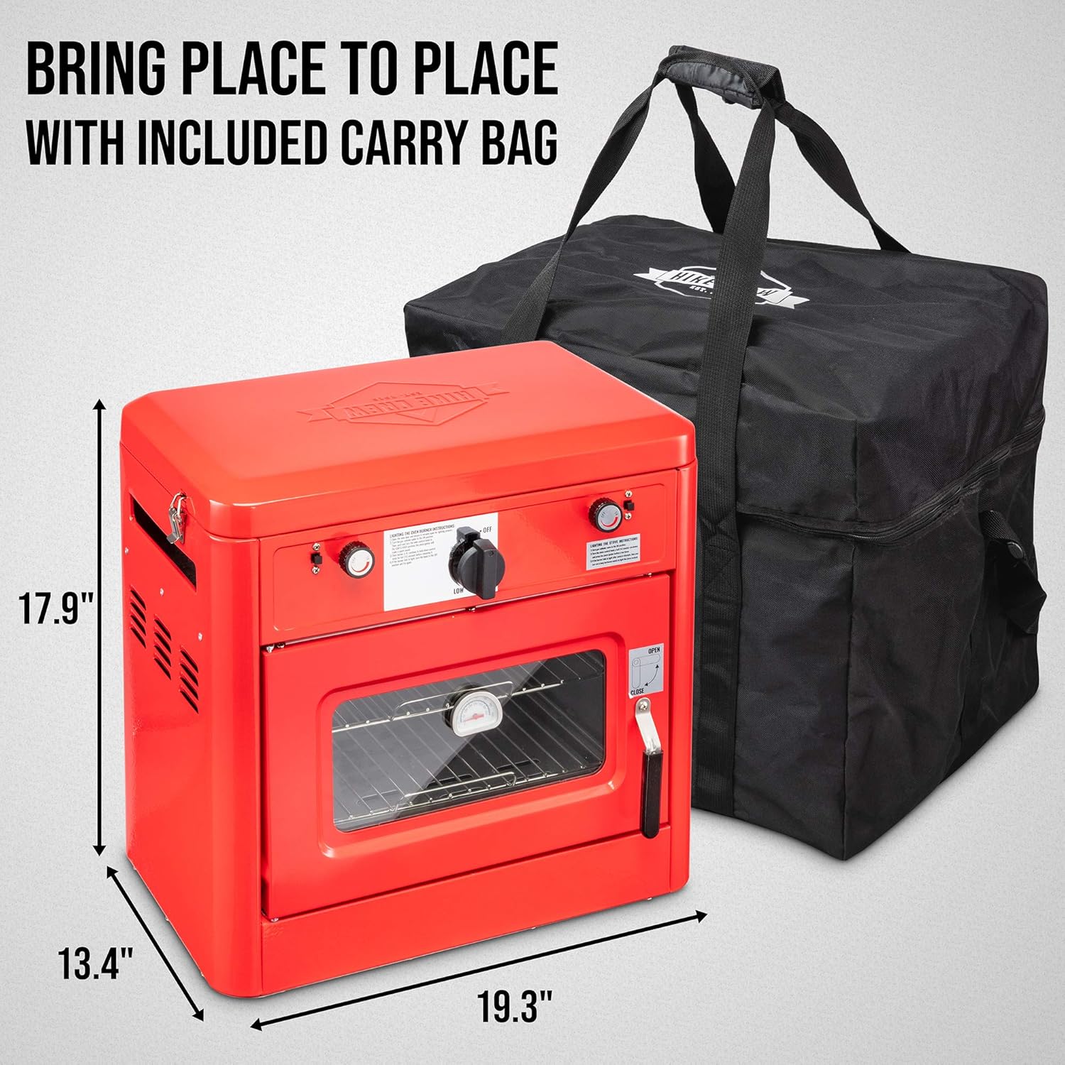 Hike Crew Outdoor Gas Camping Oven w/Carry Bag | 2-in-1 Portable Propane-Powered Stovetop & Oven w/ 2-Burner Cooktop Range, Auto Ignition