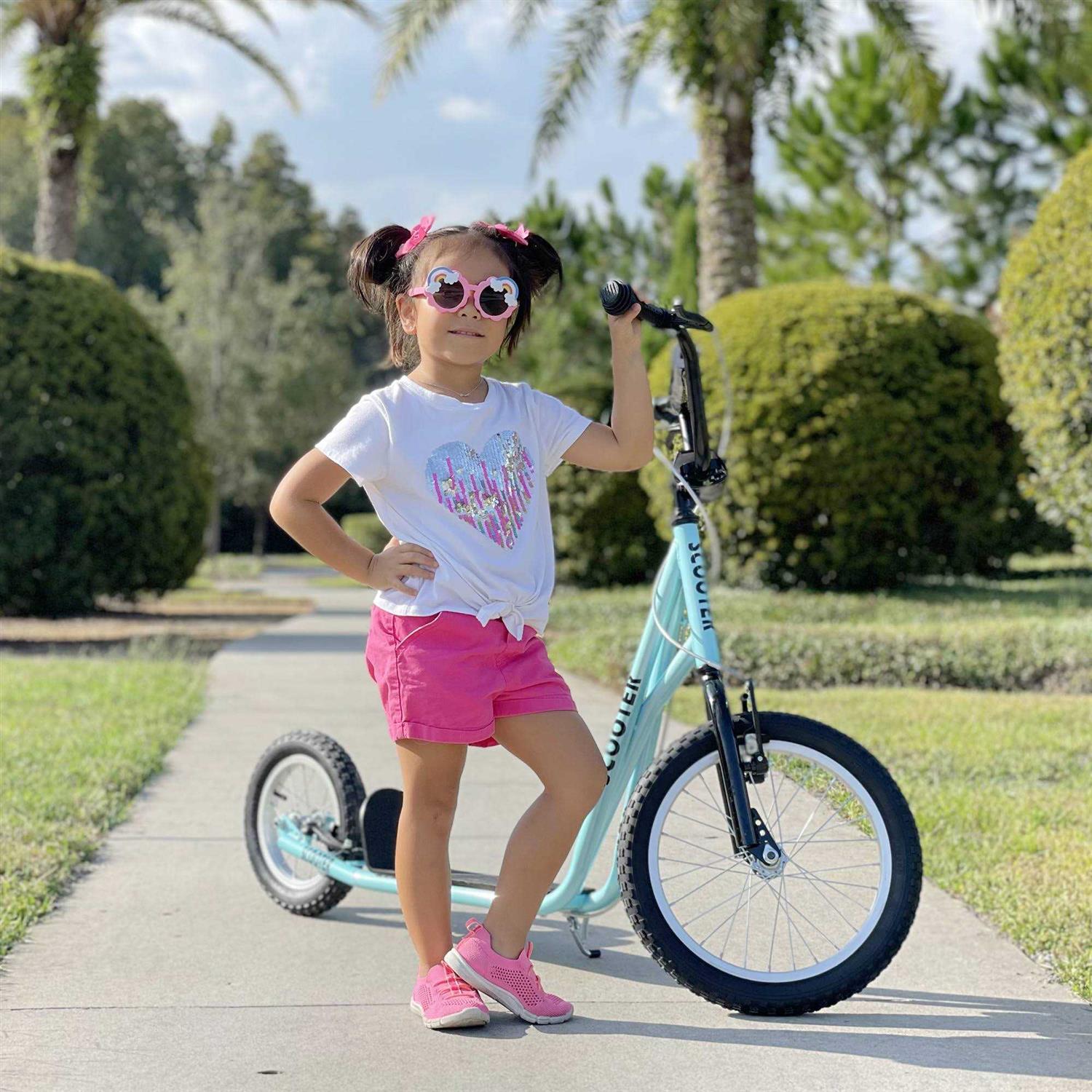 Aosom Youth Kick Scooter Adjustable Handlebar Teens Ride on Toy for 5+ w/ Front and Rear Dual Brakes Inflatable Wheels - Sports Supplies Online Store