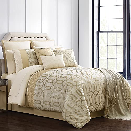Riverbrook Home 100% Polyester Comforter Set, Queen, Hillcrest - Ivory/Gold, 9 Piece Set