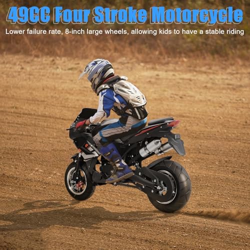 YOXIER 50cc 4-Stroke Gas Motorcycle for Adults, Street Legal Mini Motorcycle & Pocket Bike, 440 LB Capacity, 25 MPH, 8" Wheels, Dual Headlights