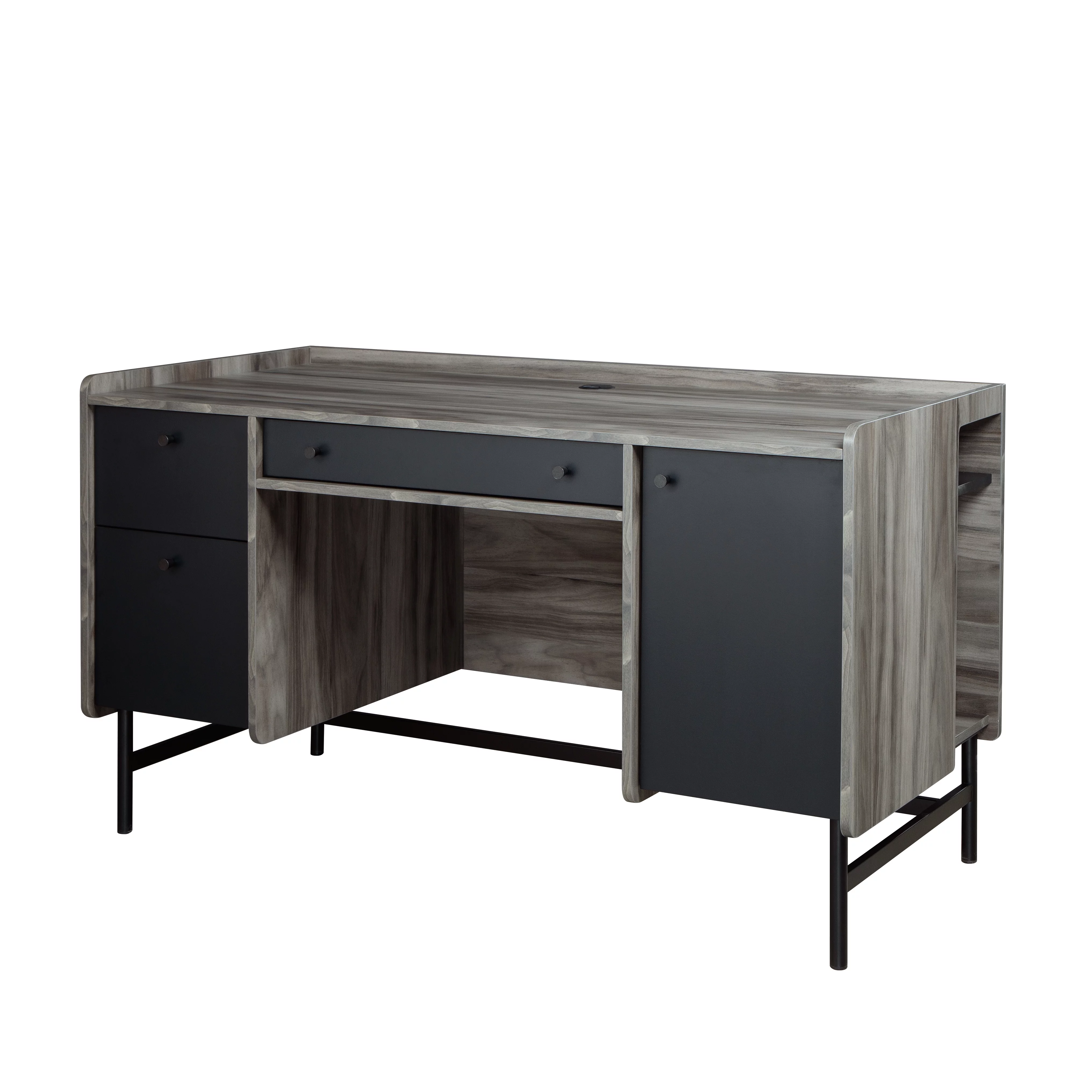 Sauder Harvey Park Double Pedestal Home Office Desk with Storage, Jet Acacia Finish