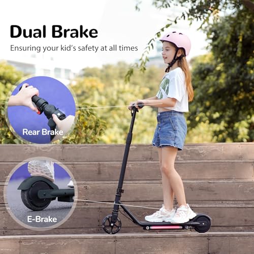 isinwheel S2 Electric Scooter for Kids Ages 6-12,150W Kids Electric Scooter with Adjustable Speed and Height, Colorful Lights, Double Brake