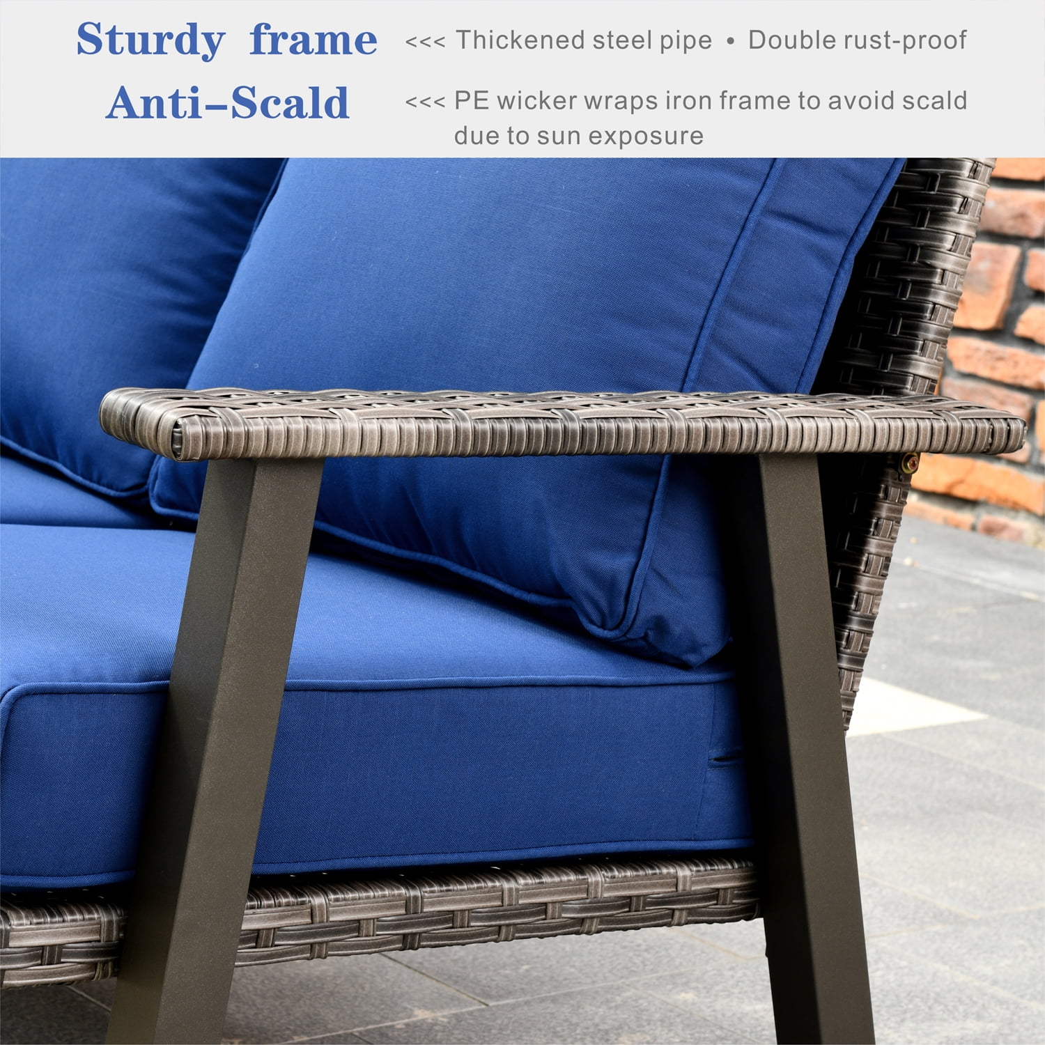 Ovios 1 Piece Outdoor Patio Furniture All-Weather Patio Conversation Set Wicker Loveseat Sofas with Cushions