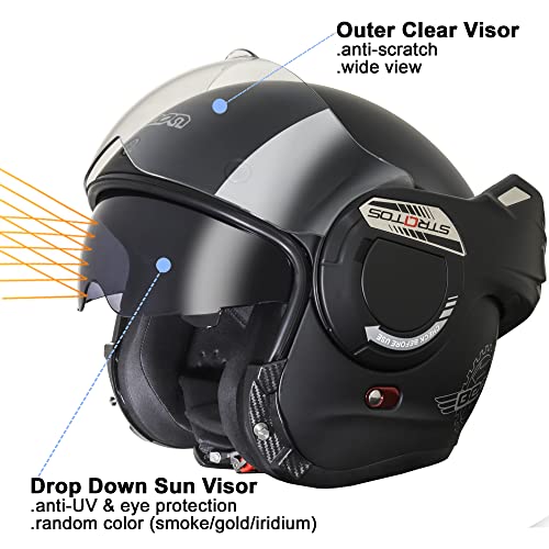 BEON Full Face Motorcycle Helmet DOT Approved, 180° Reversible Chin Guard Modular Pilot Helmet with Anti-Fog Dual Visors for Adult Men Women (S-XXL)