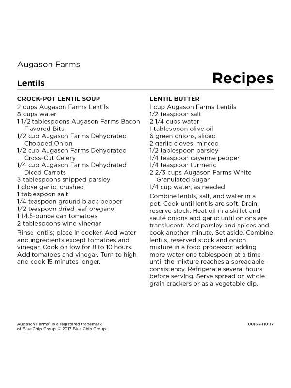 Augason Farms Lentil Beans Emergency Bulk Food Storage 24 Pound 4-gal