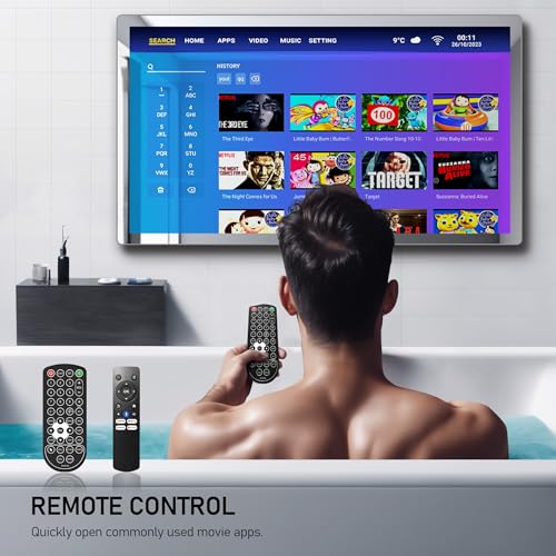 32 inch IP66 Waterproof Android 13 Smart Mirror TV for Bathroom and Bedroom - 4K UHD, Digital Mirror Built-in Voice Assistant, ATSC Tuner, Bluetooth