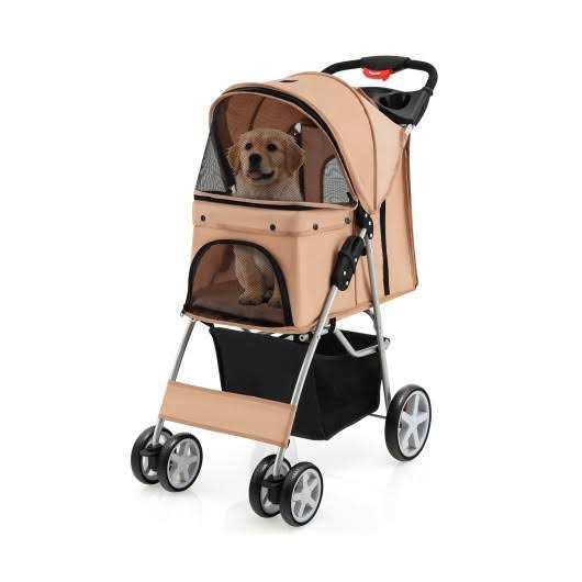 Costway Foldable 4-Wheel Pet Stroller with Storage Basket - Pet Supplies online store