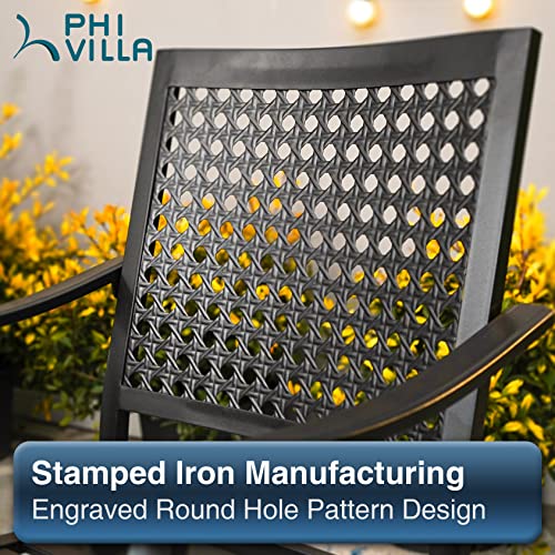 PHI VILLA Stackable Wrought Iron Patio Dining Chairs - Set of 2 Black Outdoor Chair Bistro Metal Chairs, Support 300 LBS