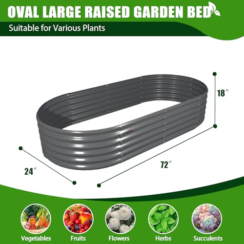 A ANLEOLIFE 8X4X1.5 ft Galvanized Raised Garden Beds Outdoor, Oval Large Metal Planter Box for Planting Vegetables Flowers Herb