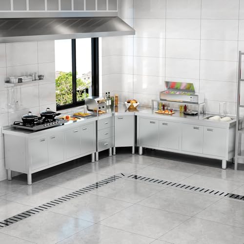 ZZV Freestanding Stainless Steel Sink with Cabinet Heavy Duty Utility Sink Commercial for Kitchen Restaurant Hotel Cafe and Outdoor